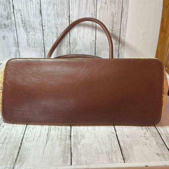 Etienne Aigner Lined Rattan Woven Maple Print Handbag Brown Faux Leather Trim - Picture 8 of 13